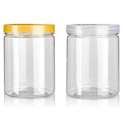 round cylindrical 500ml Clear plastic wide mouth PET food jar for candy lemon tea chocolate bean packing